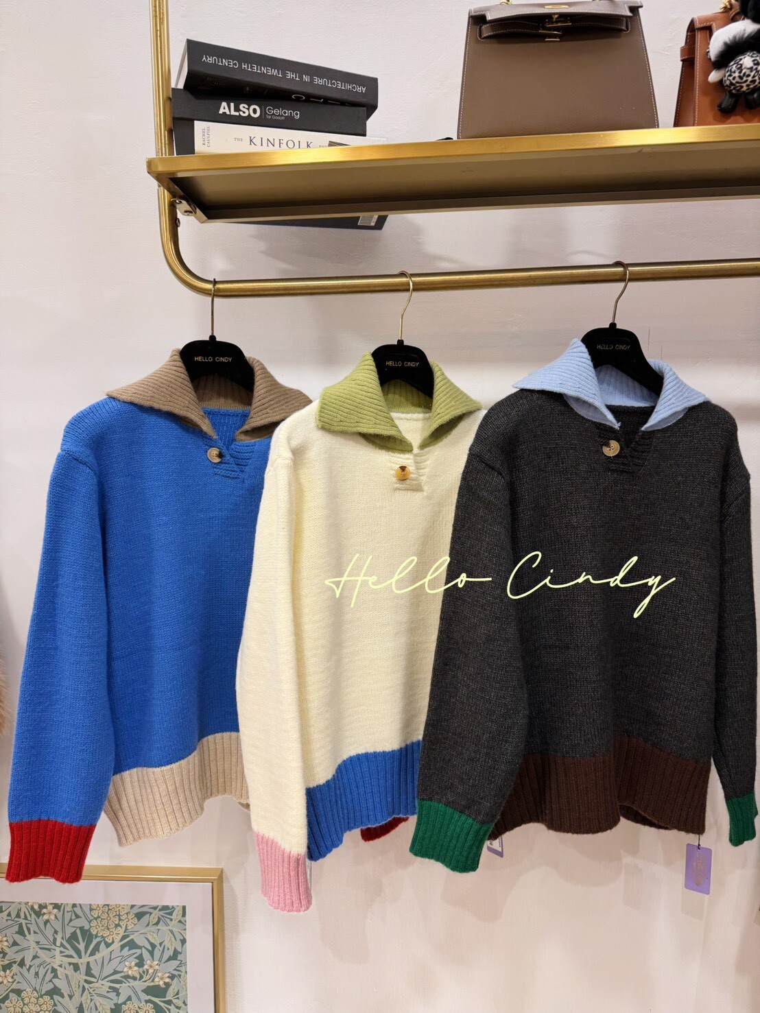 B12018 超可愛的撞色單扣針織衣