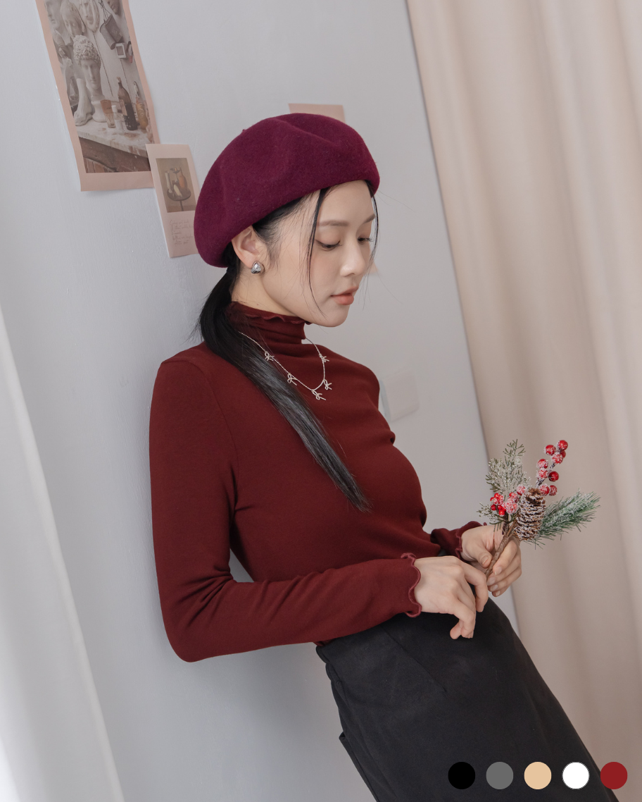 百搭木耳邊磨毛打底上衣