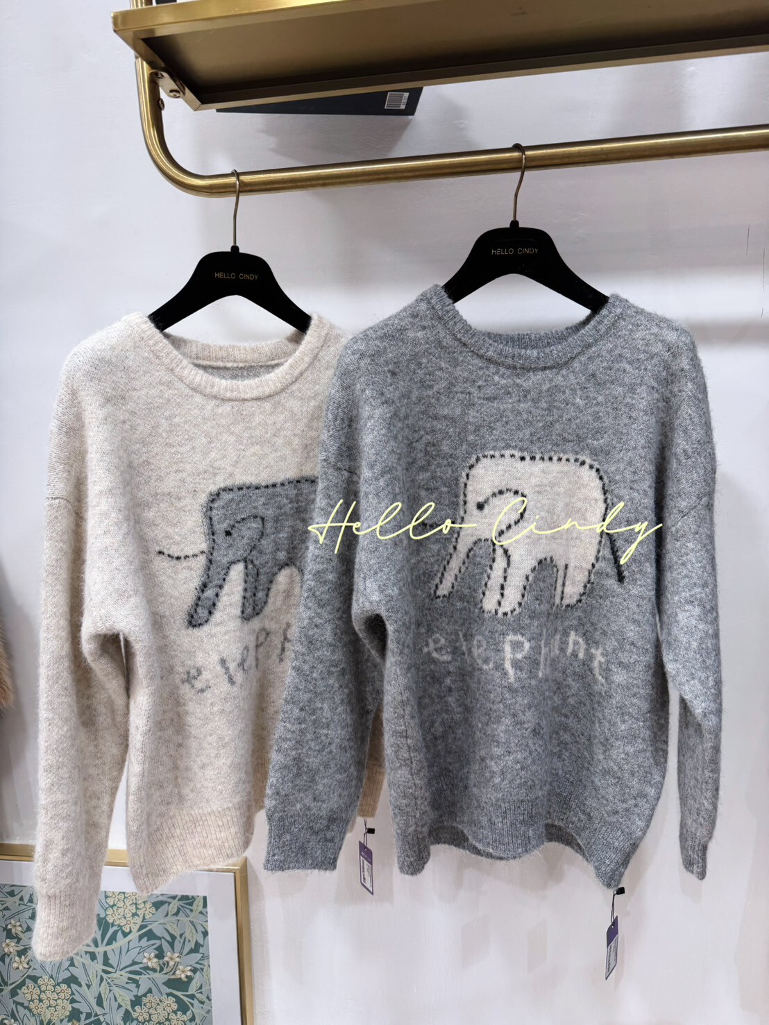 B12015 溫柔的虛線大象簡約針織毛衣