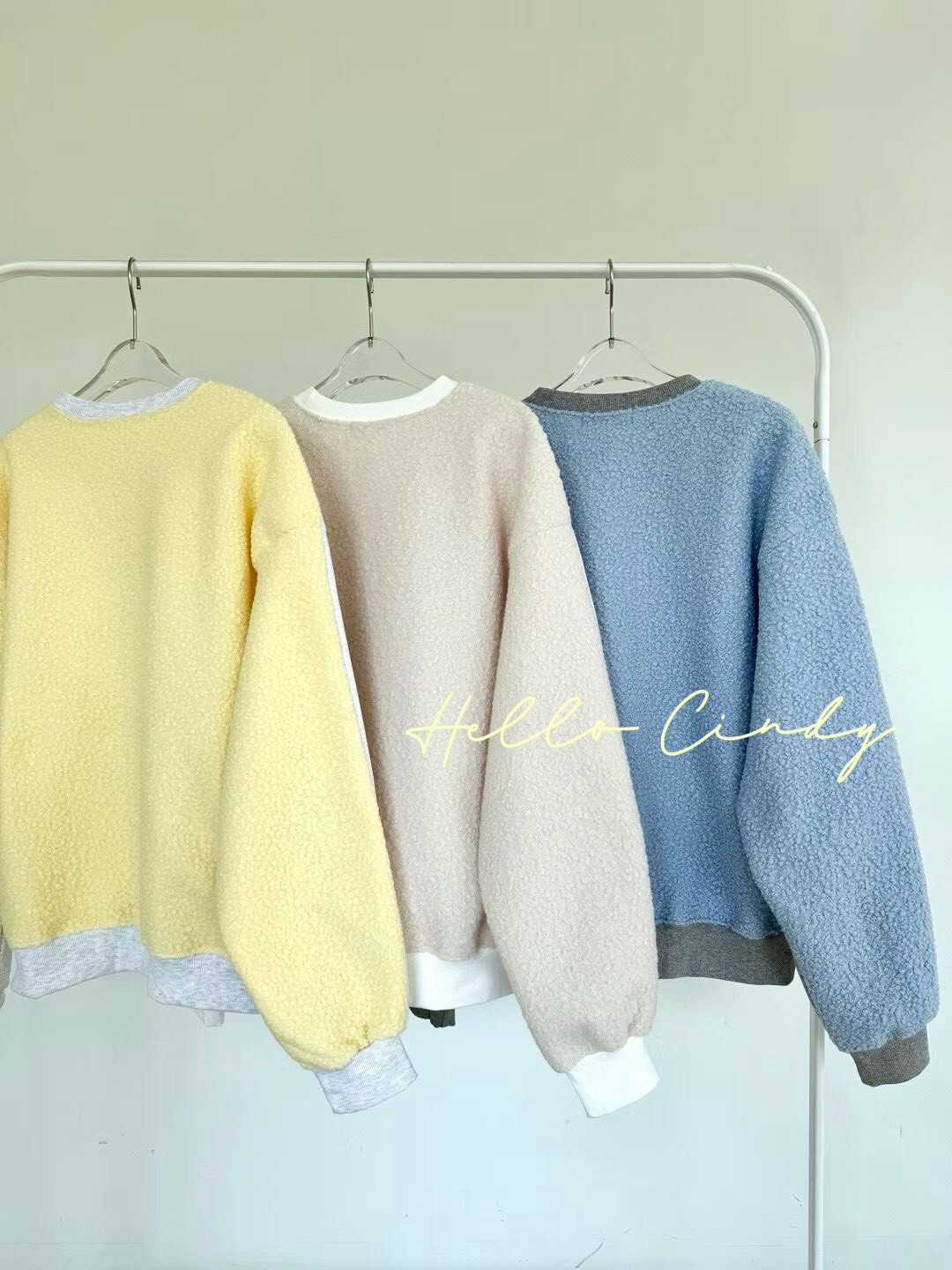 B12004 韓國甜美馬卡龍色重磅拼接QQ 毛大學T