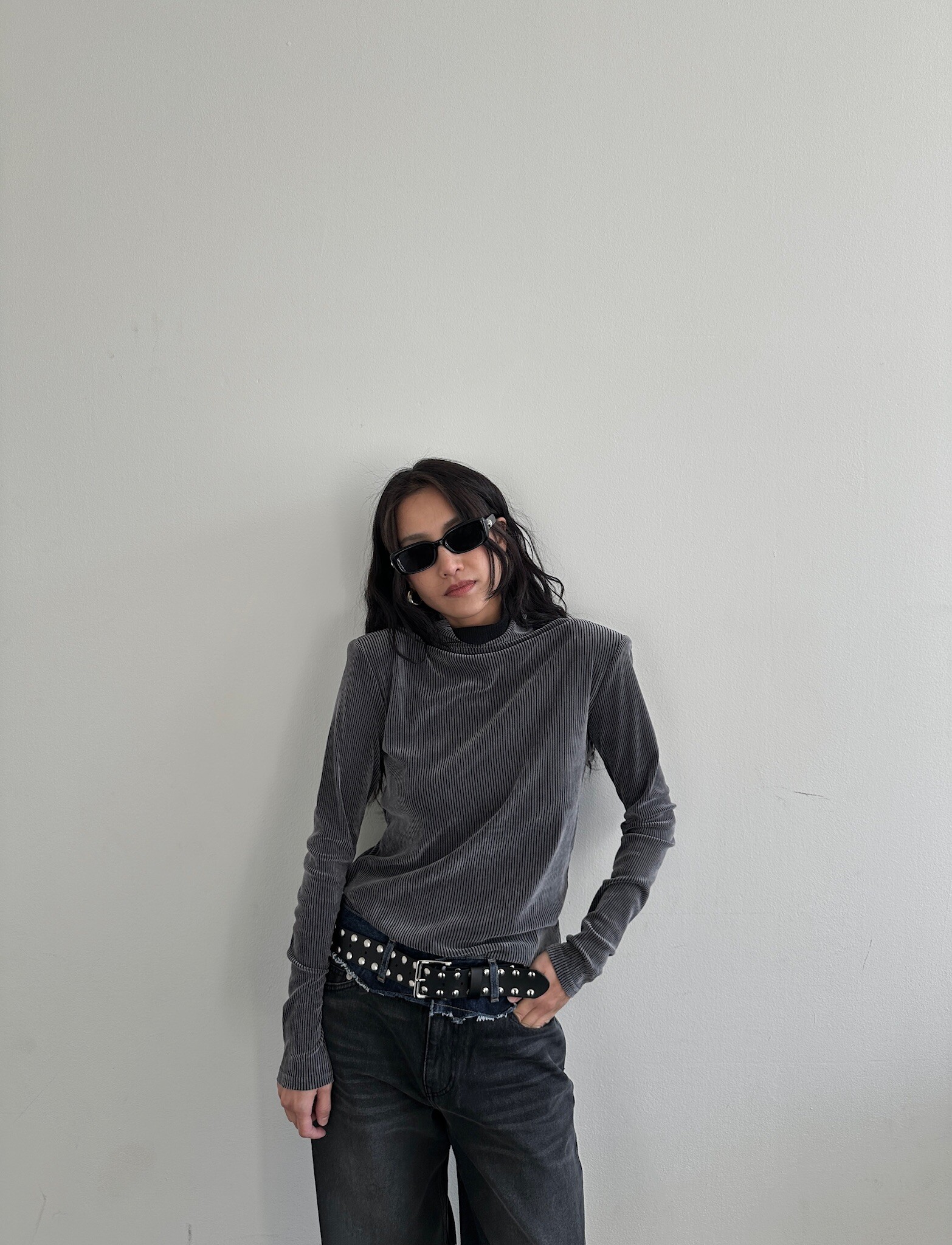 Turtle neck striped blouse