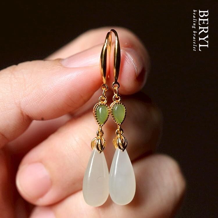 天然和田玉耳環