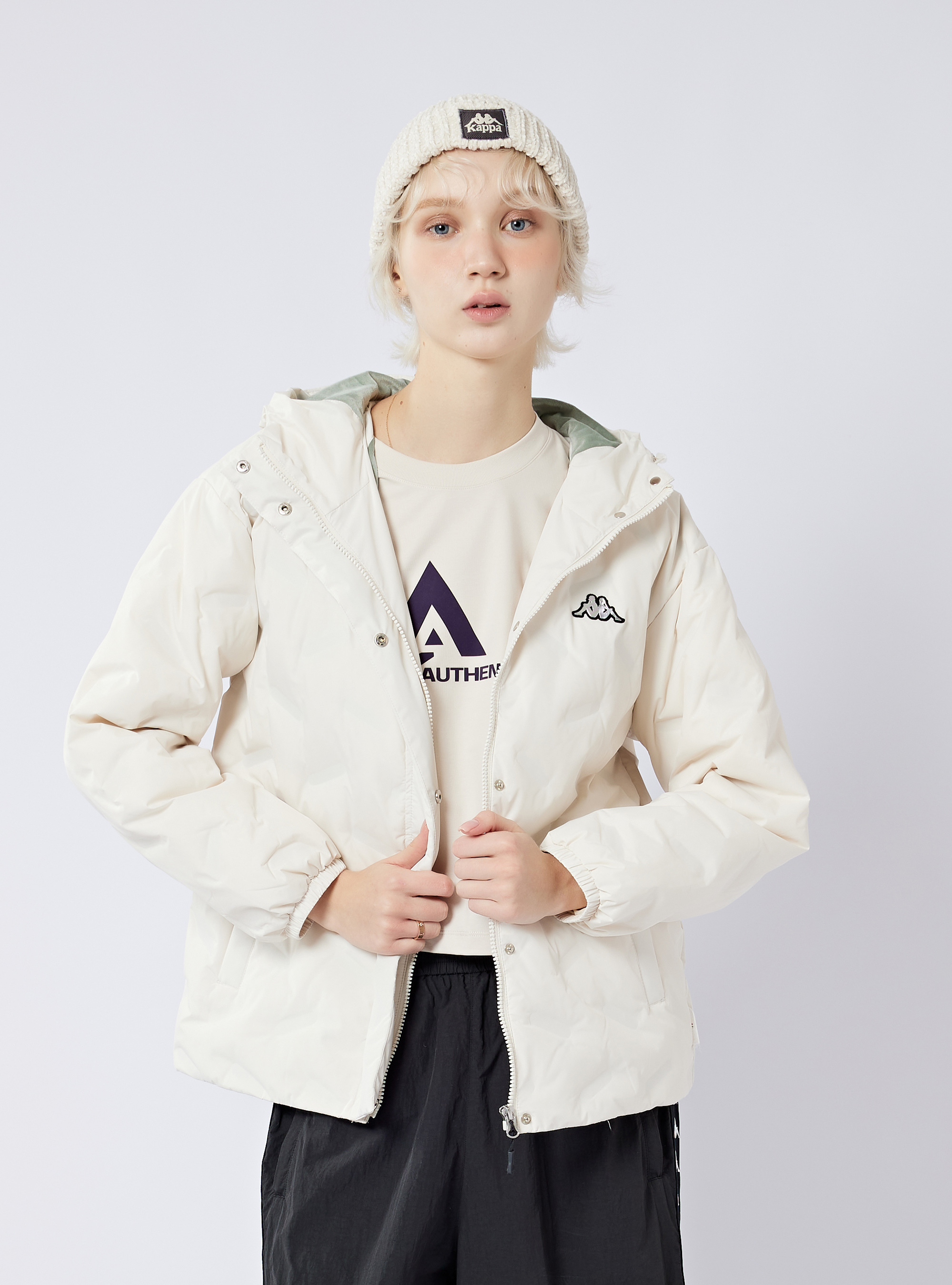 方形Logo標針織毛帽 (白)