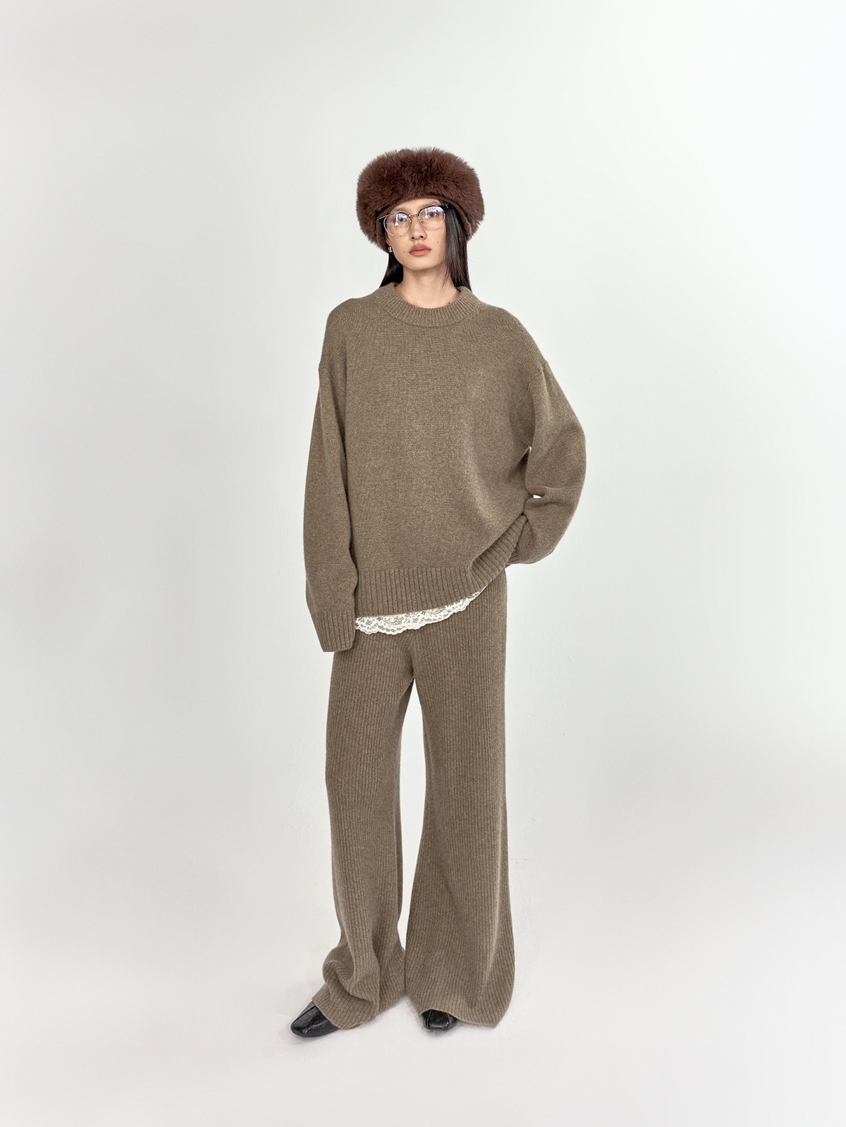 HANAA 新款100%康賽妮羊絨圓領廓形毛衣