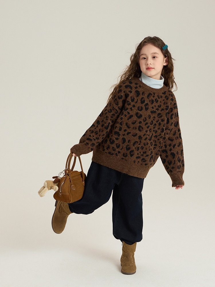 復古豹紋加厚針織上衣