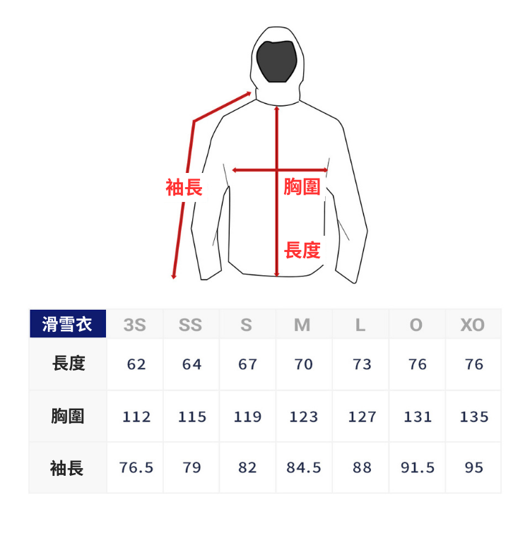 【ONYONE】(ONJ98301)滑雪衣_EDGE SHELL JACKET_尺寸參考