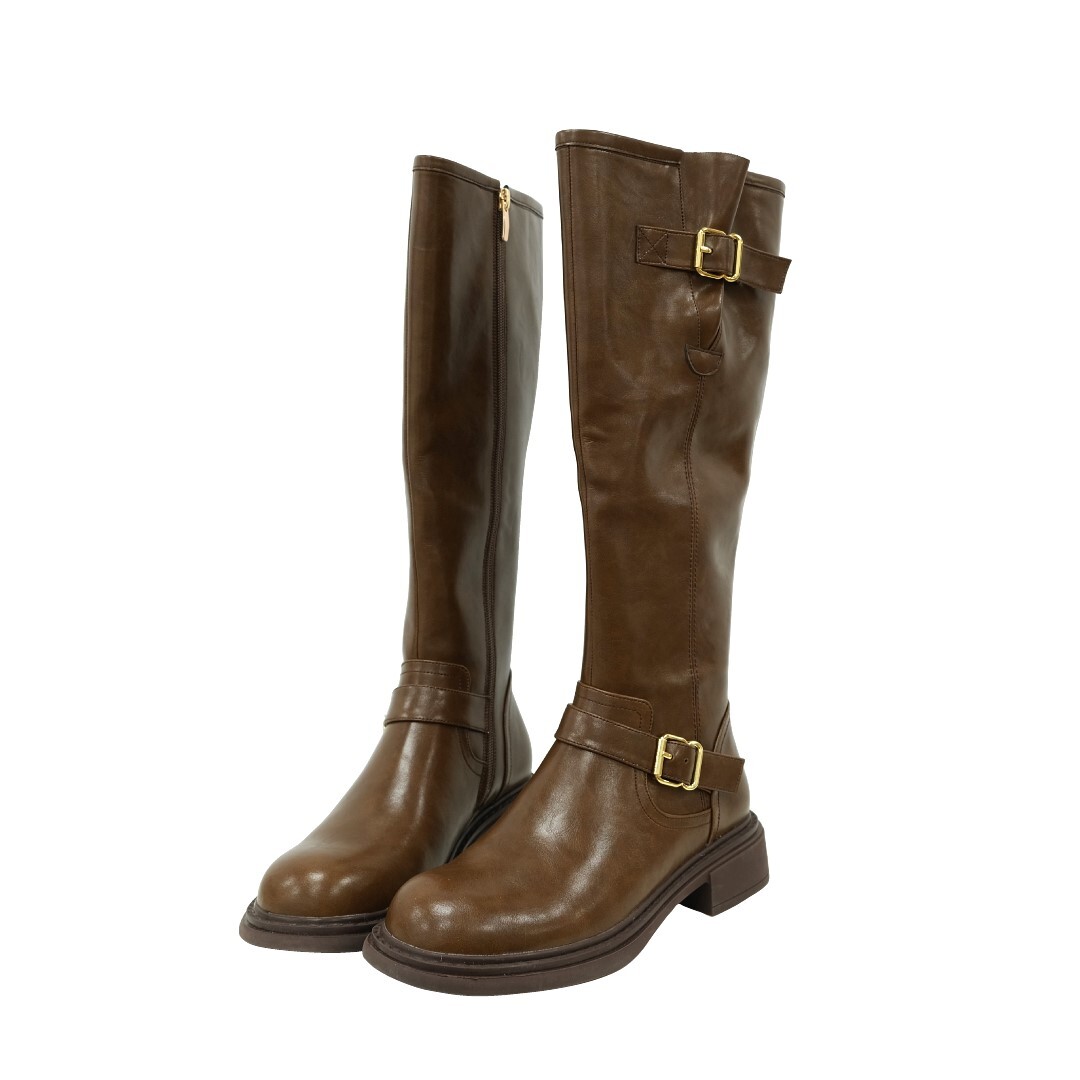 現貨 黑36 40 棕38 40 時尚金屬釦機車長靴 -2色