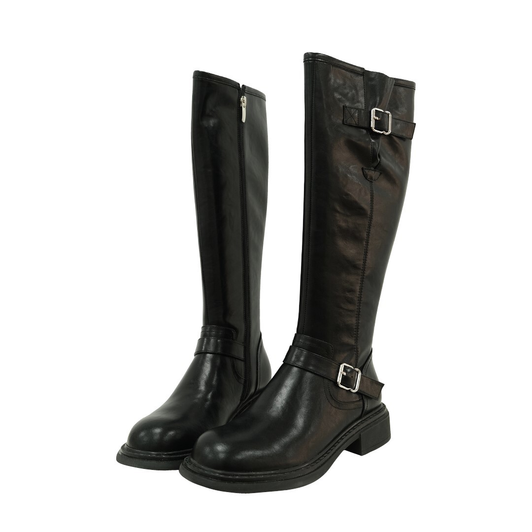 (現+預) 時尚金屬釦機車長靴 -2色