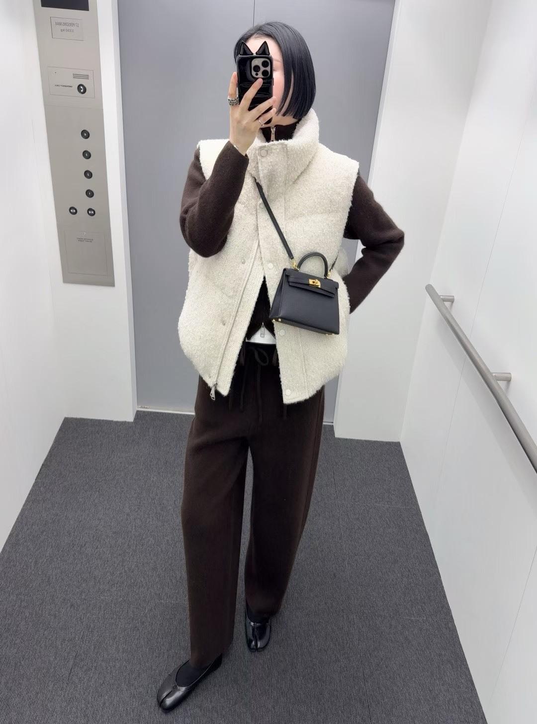 輕奢感羽絨立領毛呢背心外套-F