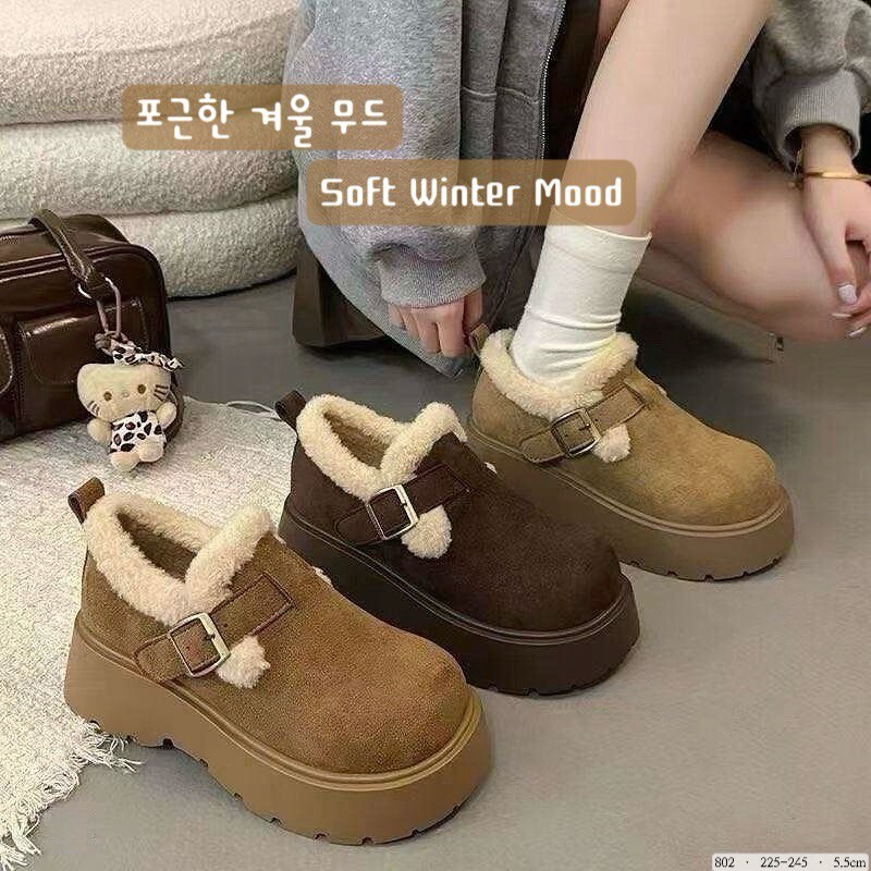 802 韓國霧感奶絨扣環厚底鞋