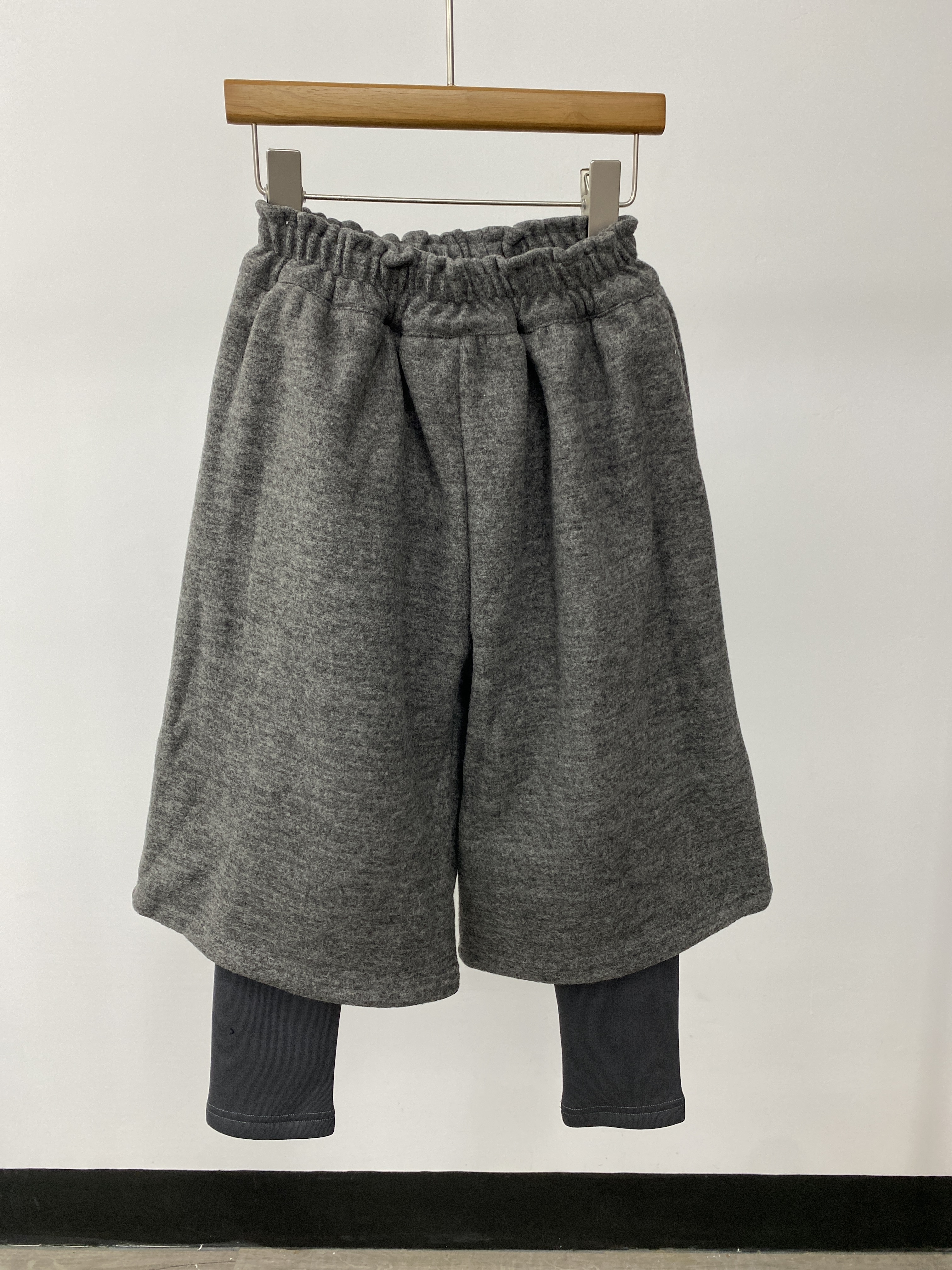 A03755加絨毛呢假兩件闊腿褲