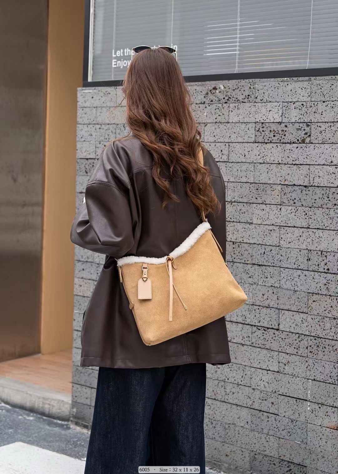 6005  韓國磨砂真皮毛毛單肩包