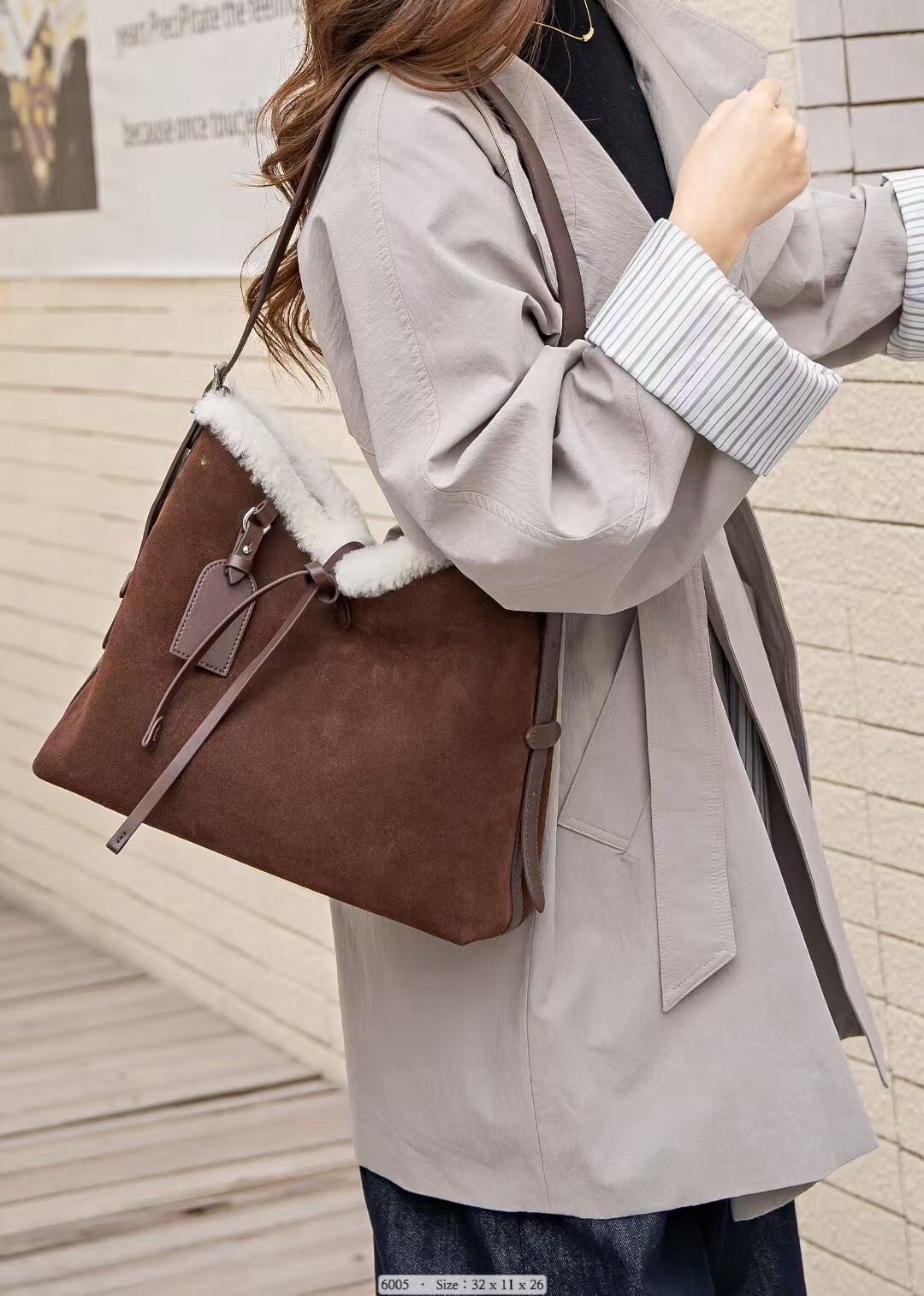 6005  韓國磨砂真皮毛毛單肩包