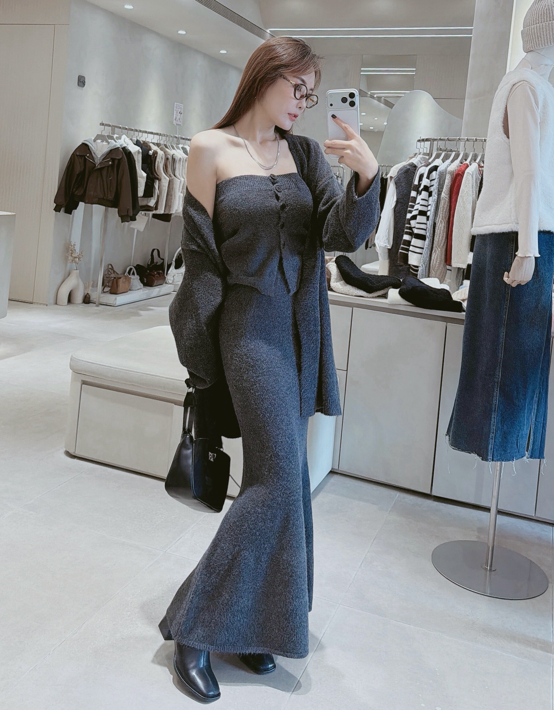 平口排釦背心+罩衫+魚尾長裙