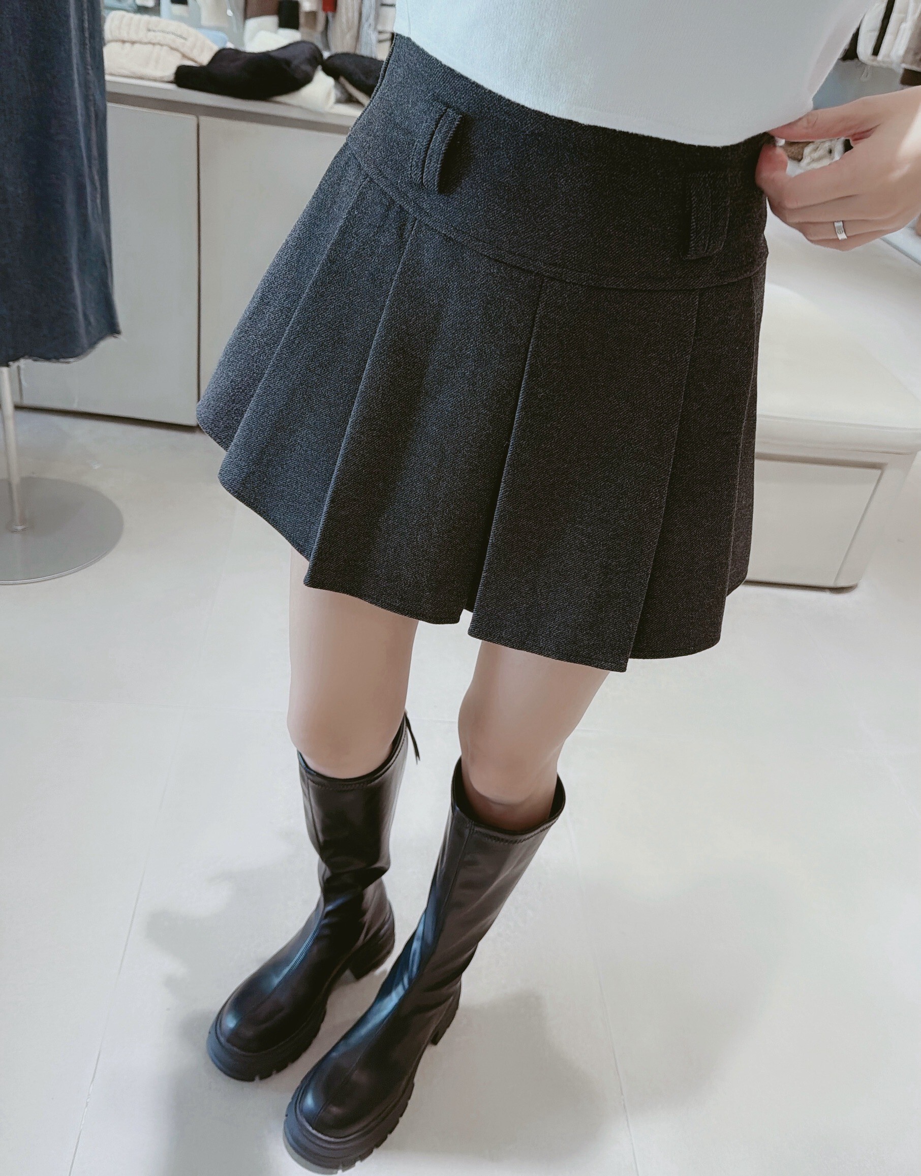 毛呢料大百摺褲裙 8668