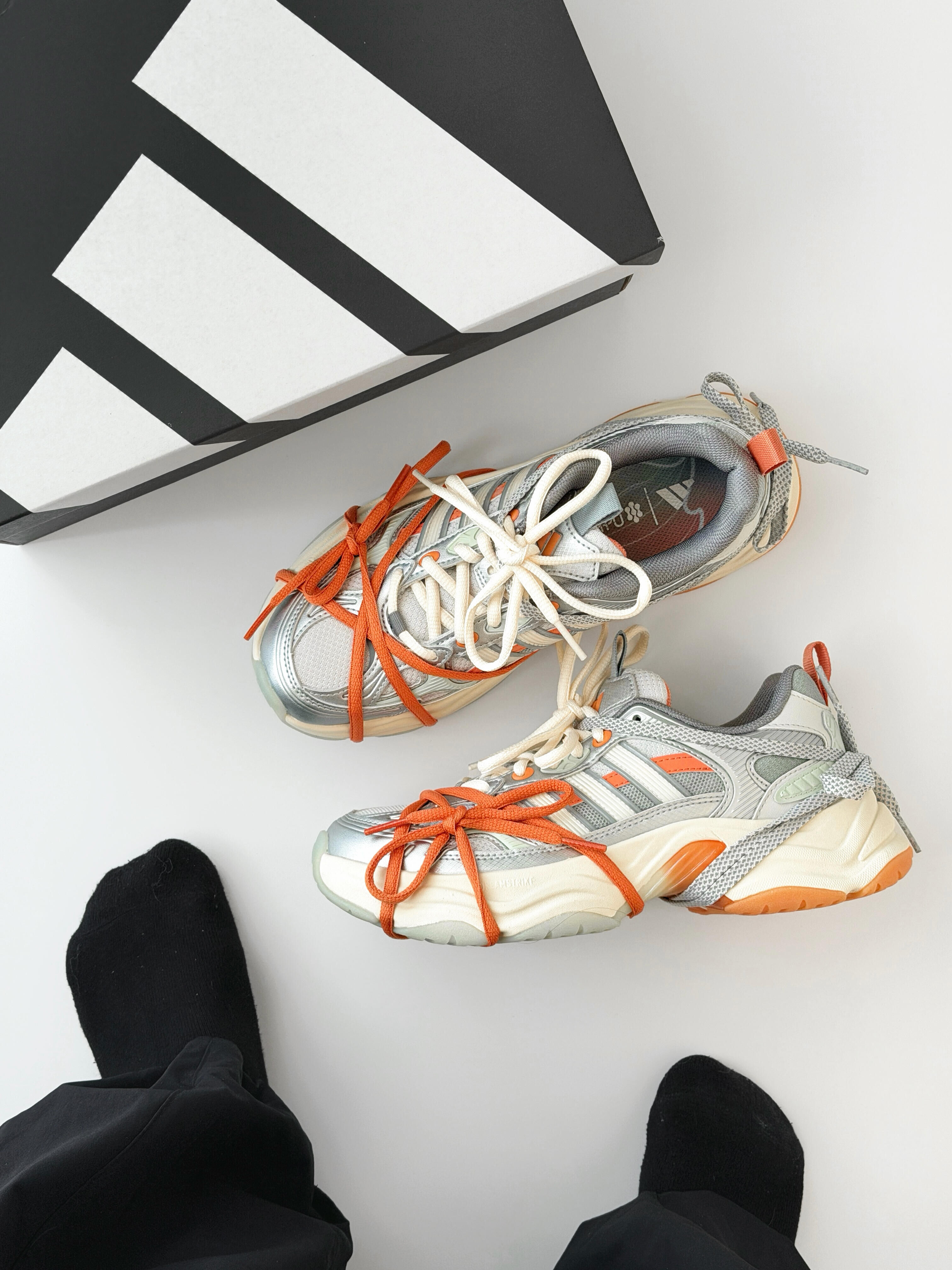 Adidas XLG FIN PULSE 銀灰色 橘色 奶油底 厚底 復古 慢跑鞋 老爹鞋 KI1865/預購