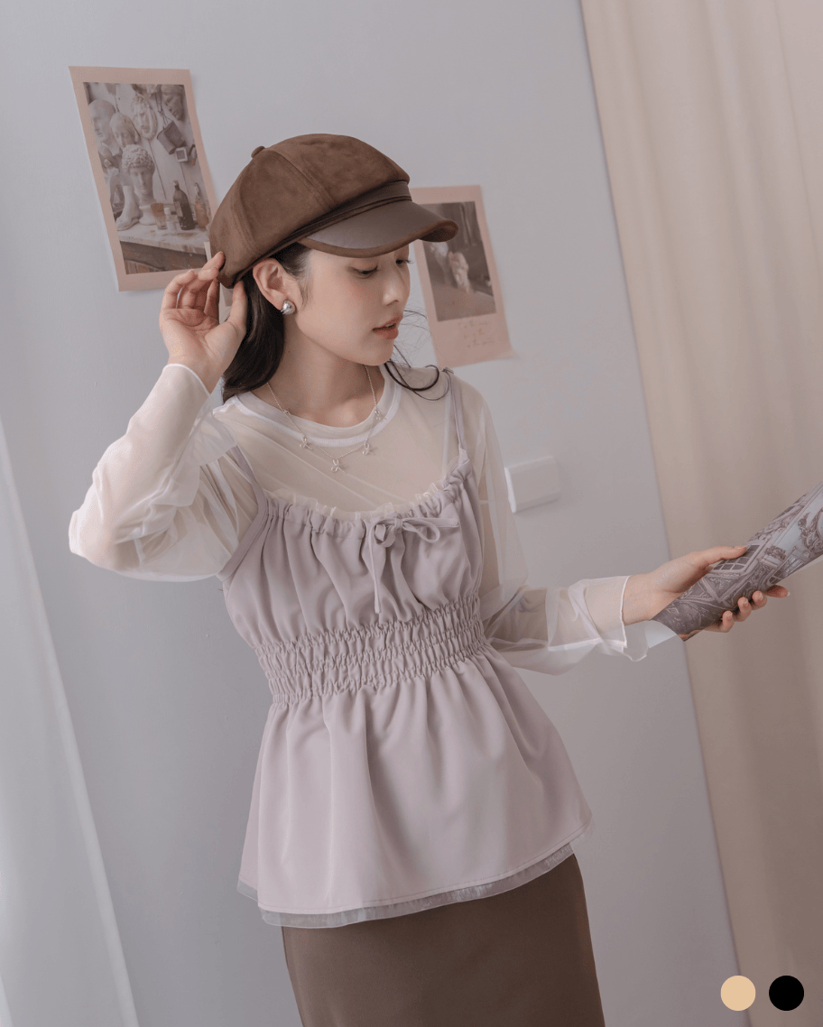 雲紗雙層抽皺背心上衣