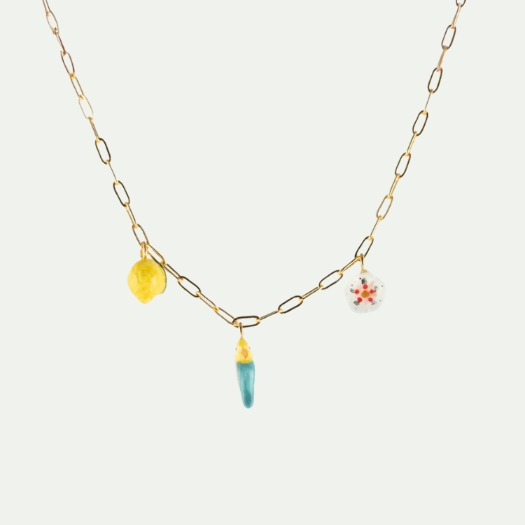 藍鸚鵡與檸相遇在花園瓷項鍊