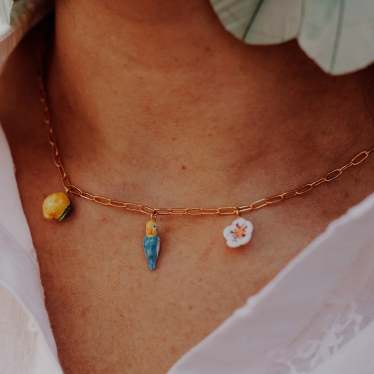 藍鸚鵡與檸相遇在花園瓷項鍊