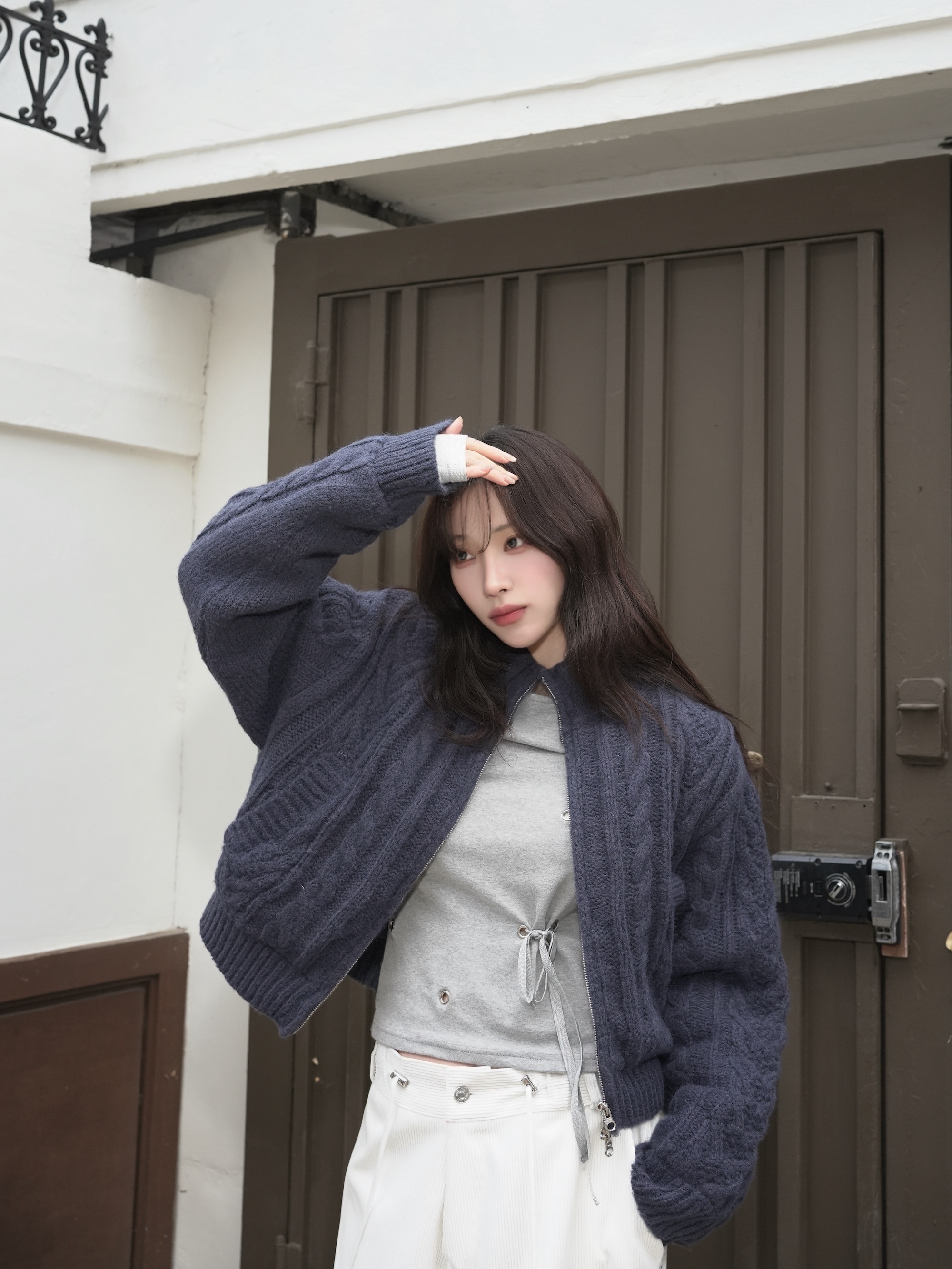 重磅羊毛立領麻花外套