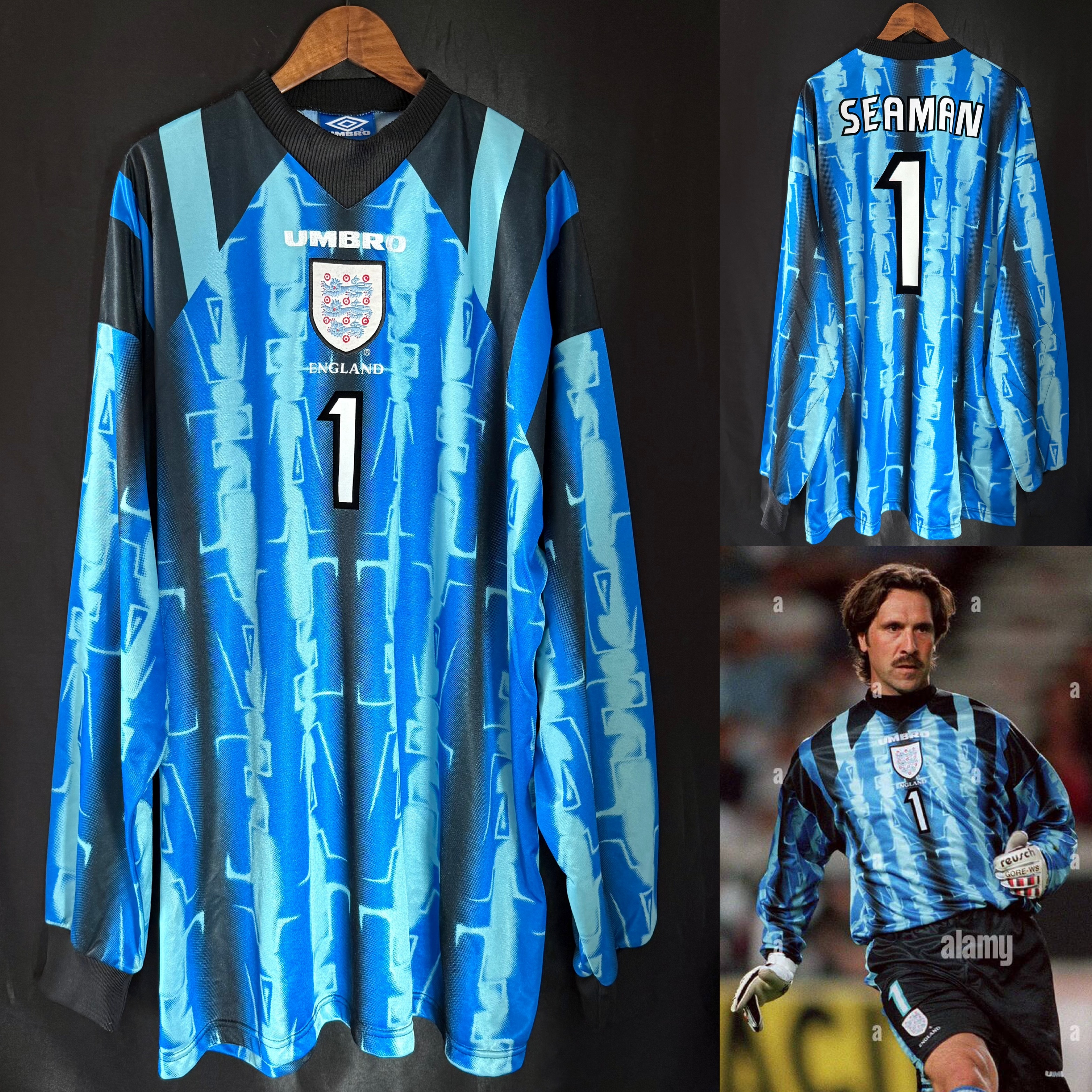 (Match Issue) England 1997-1999 Umbro Goalkeeper Match Issue Shirt #1 SEAMAN