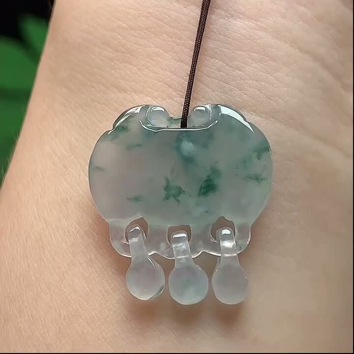 翡翠冰種飄花如意鎖,天然翡翠A玉, 緬甸玉, Jade, Jadeite