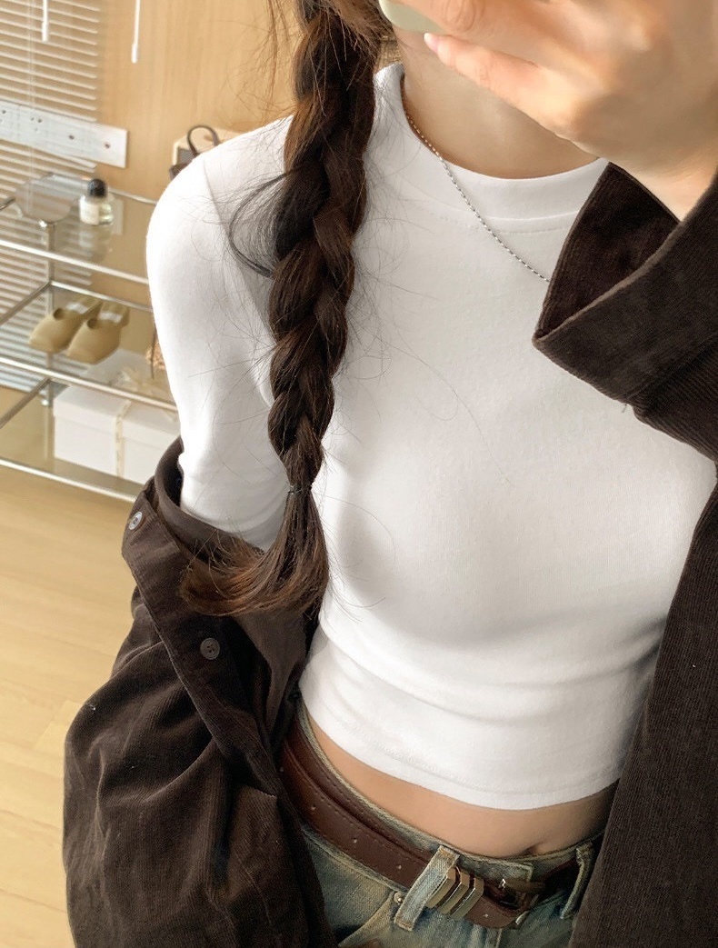 圓領磨毛罩杯短版衣