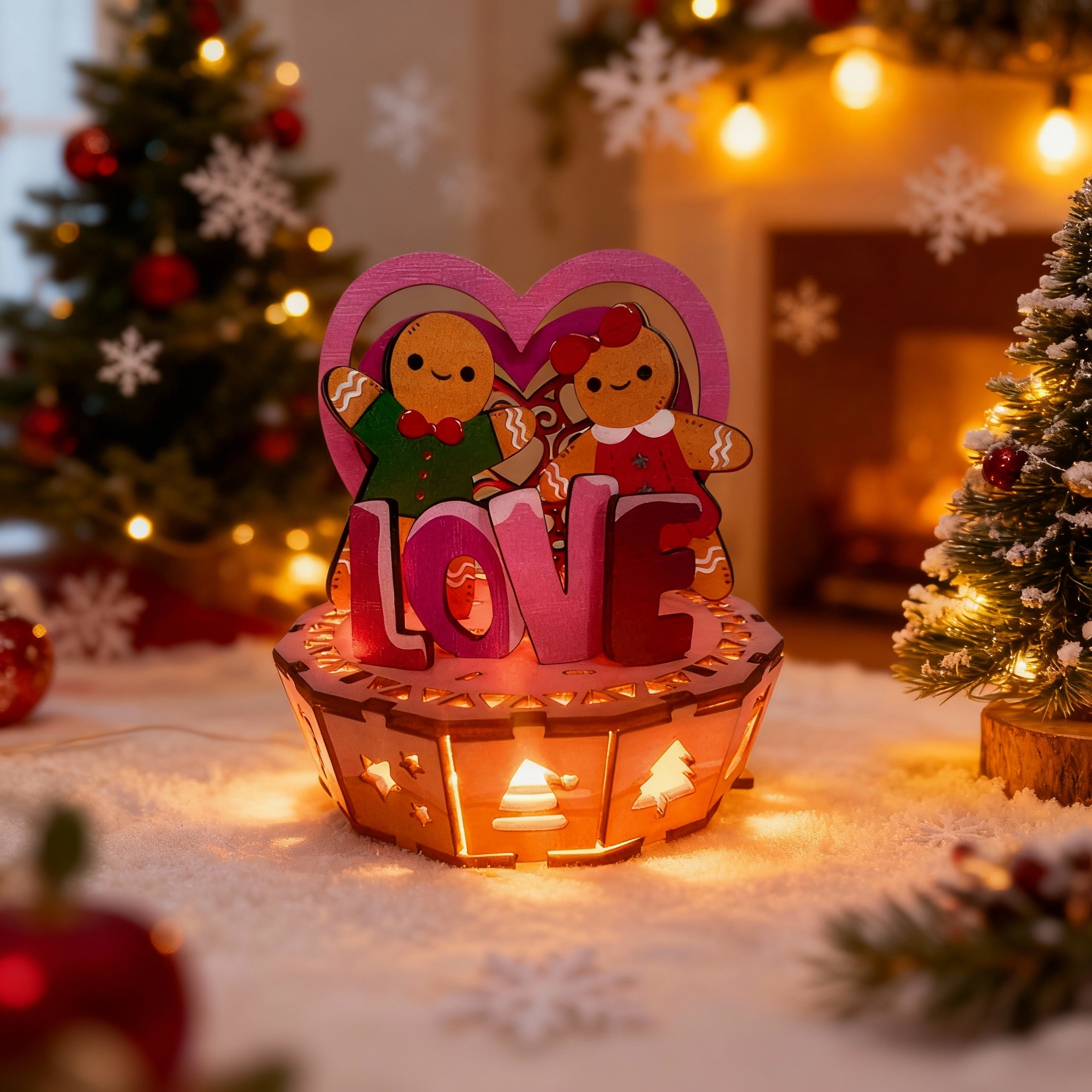 Team Green 3D Plywood Puzzle - Christmas Moodlight Gingerbread Couple