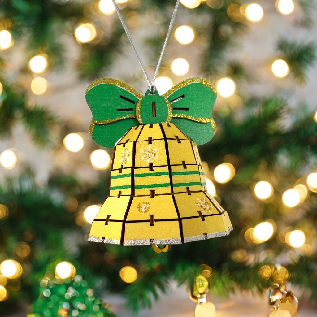 Team Green 3D Plywood Puzzle - Christmas Bell Yellow