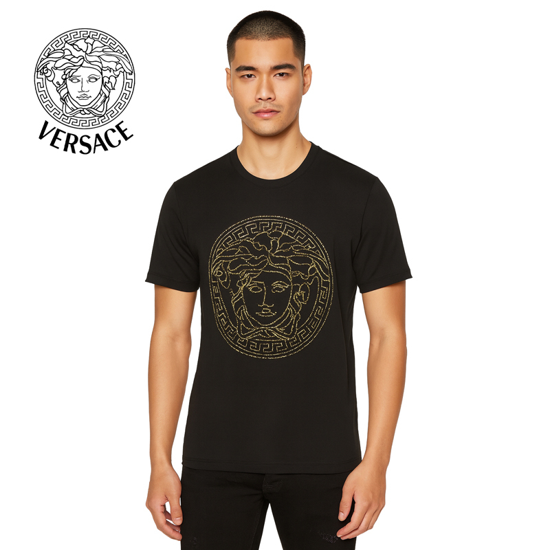 【Versace 凡賽斯】VRS-B021-1人頭滿鑽黑T  (S)