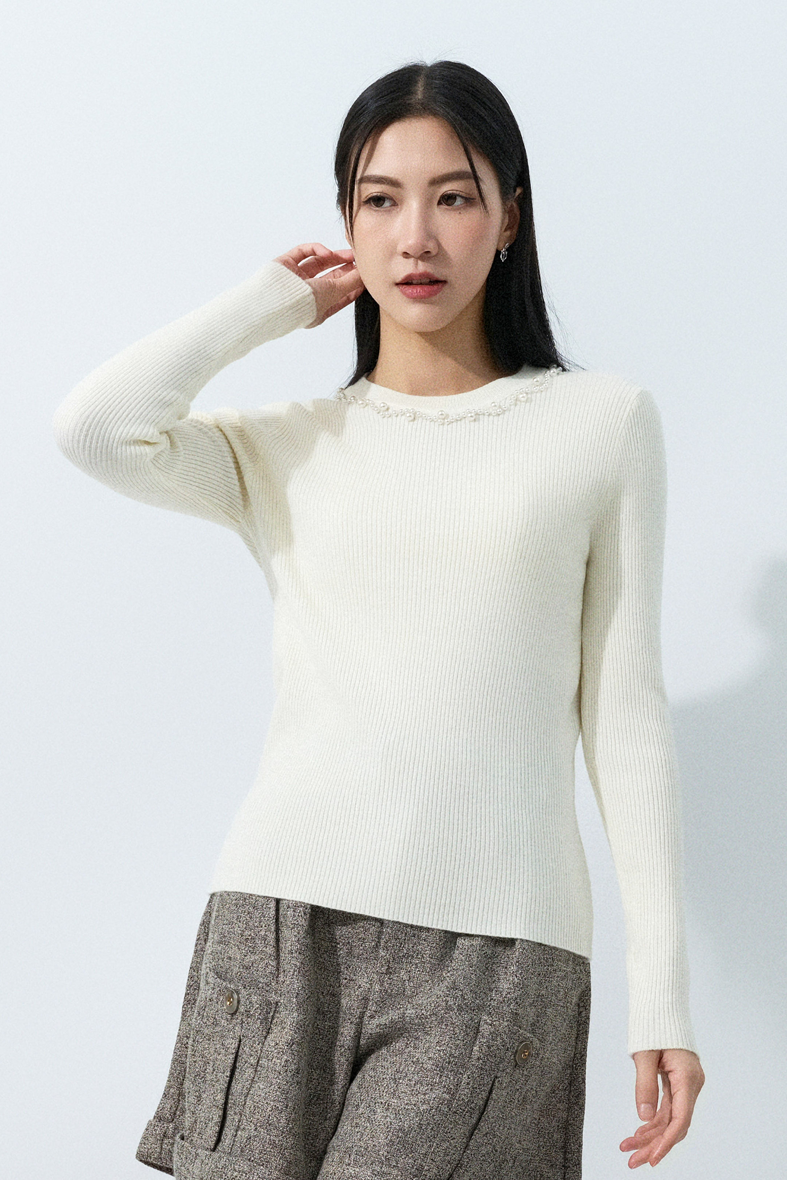 珍珠花邊領針織上衣 (預購產品）