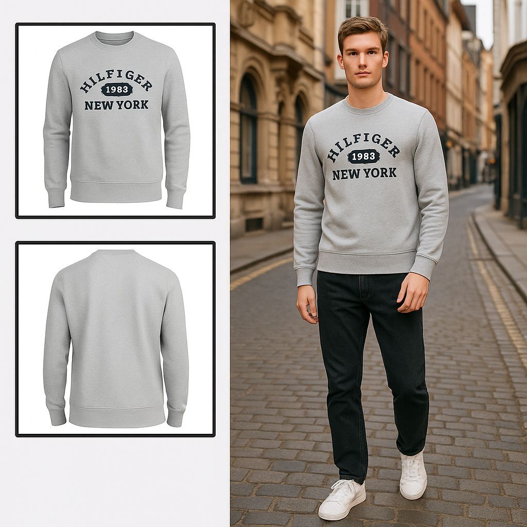 【預購】Q120211 TOMMY HILFIGER Monotype Arch 男士淺灰色圓領衛衣