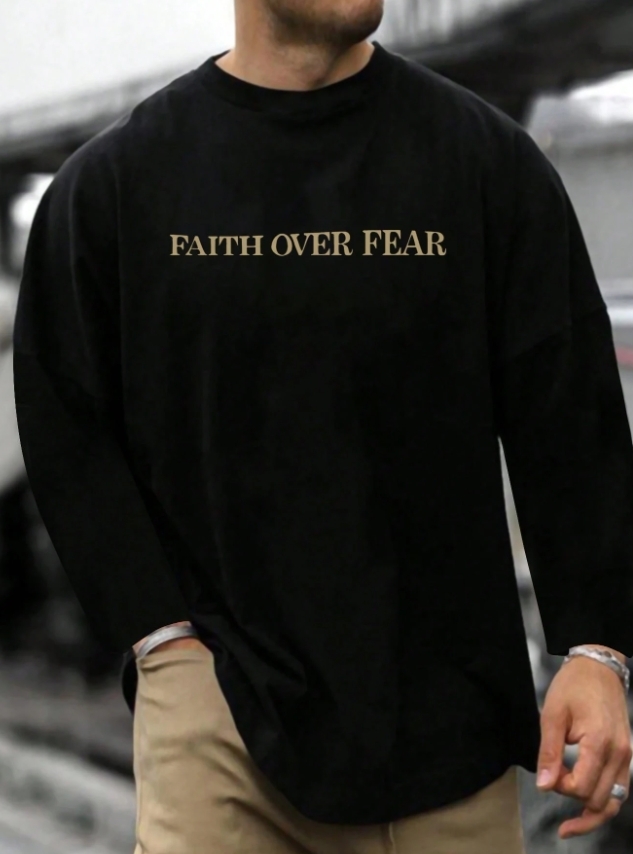 KADMAX大尺碼-大碼男FAITH OVER FEAR圖案大學TEE〈KSMS2676〉