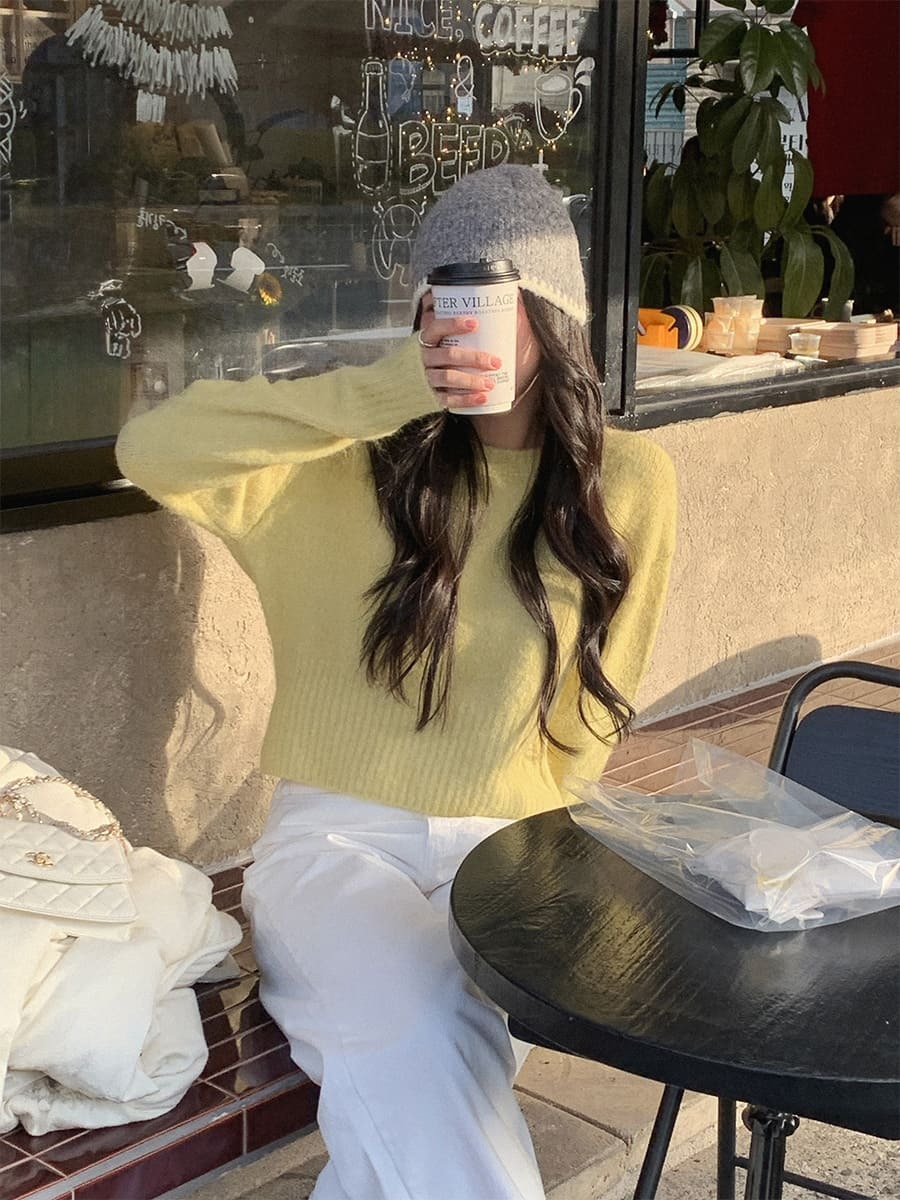 韓國Cherrykoko授權 冬日情調柔軟簡約圓領針織上衣