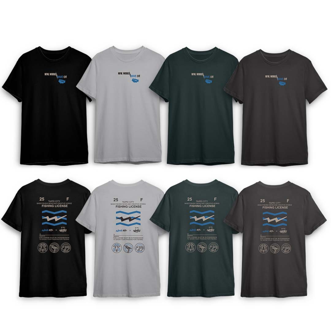 ｜WAVE OFF｜NFNL WORKS 聯名系列 FISHING LICENSE 短袖 上衣 (黑/淺灰/蒼灰/鐵灰)
