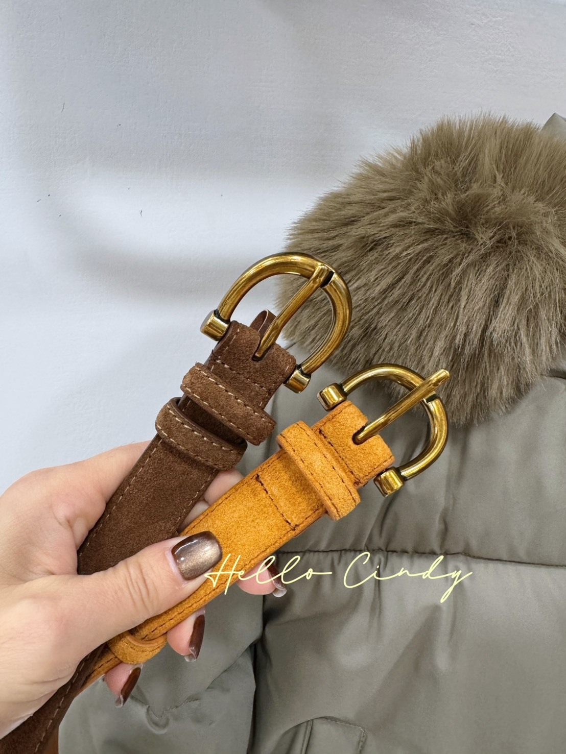 B12034 質感好好的馬蹄金扣麂皮腰帶