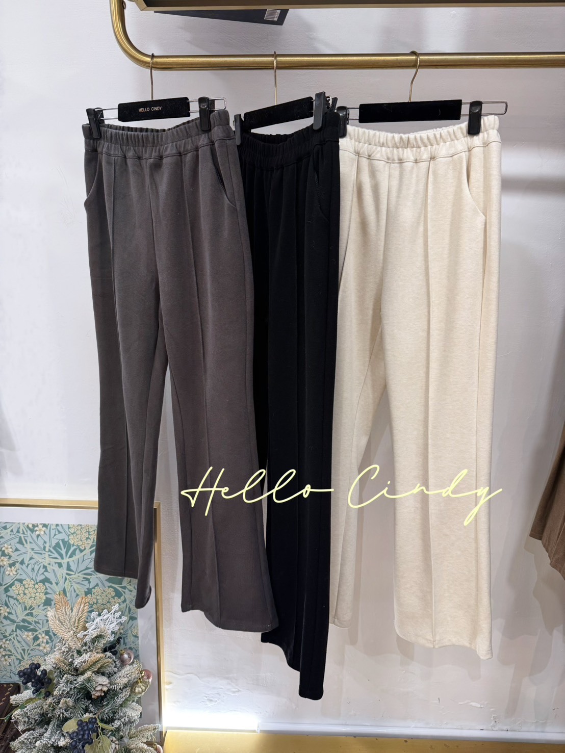 B12029 超顯瘦輕毛感壓線微喇叭口袋長褲