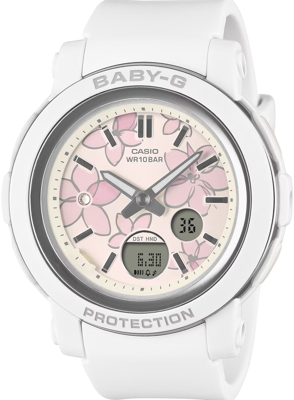 萬年鐘錶 - BABY-G   精緻花卉面盤防震雙顯電子錶 BGA-290FL-7A 錶徑 : 41.5 MM
