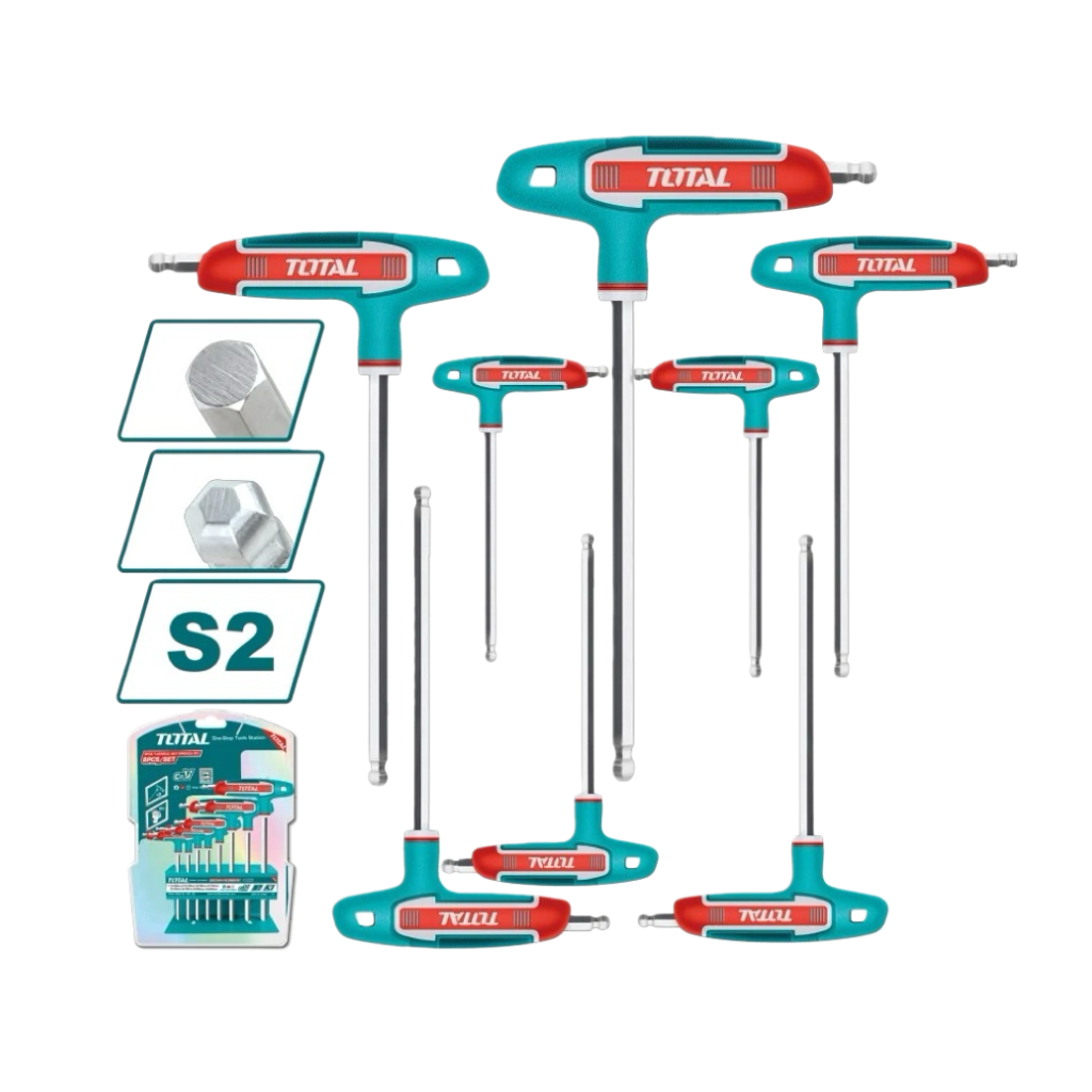 TOTAL  T型六角板手組 球型/星型/內六角 8件組 (附收納座)
