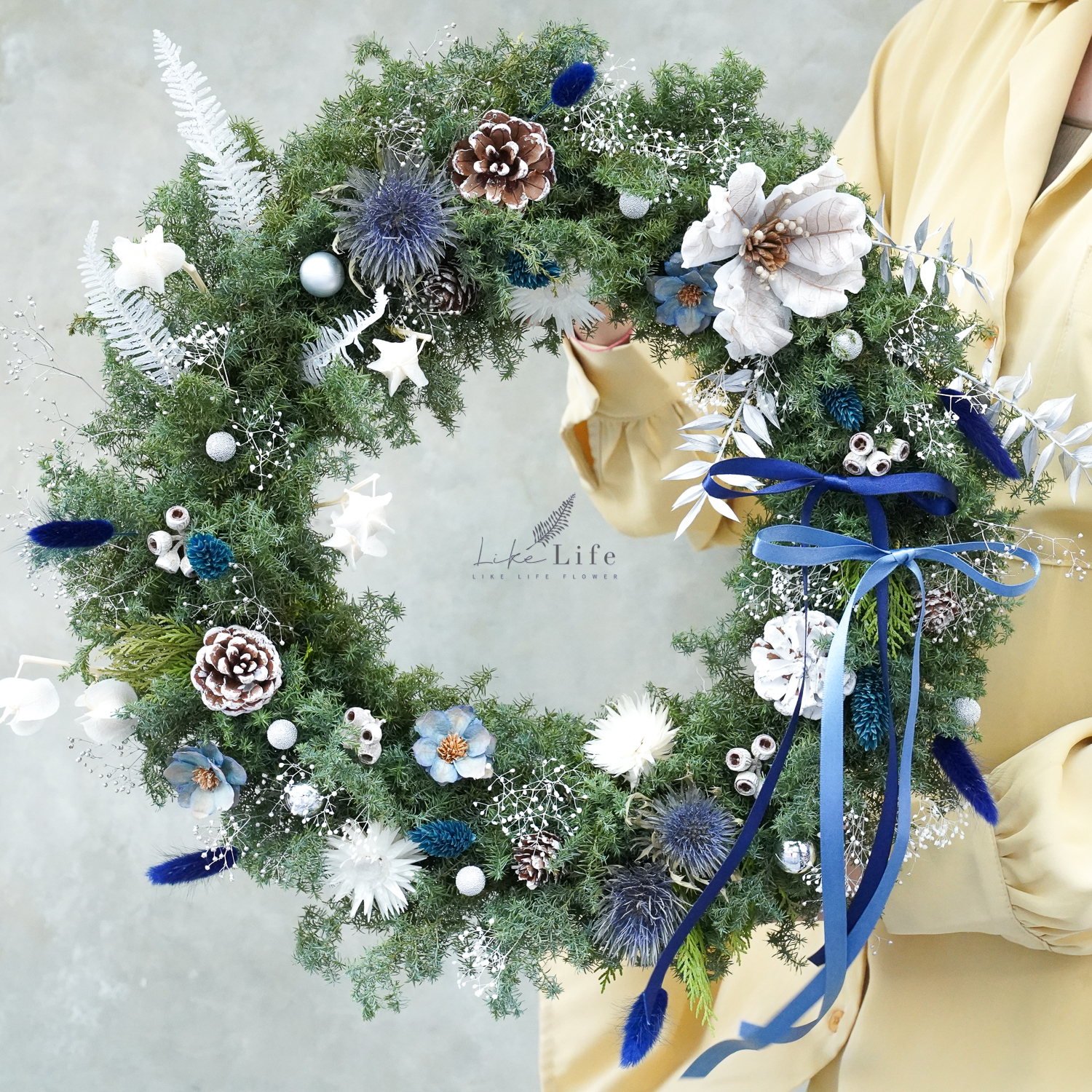 聖誕花圈北歐藍,聖誕花圈推薦