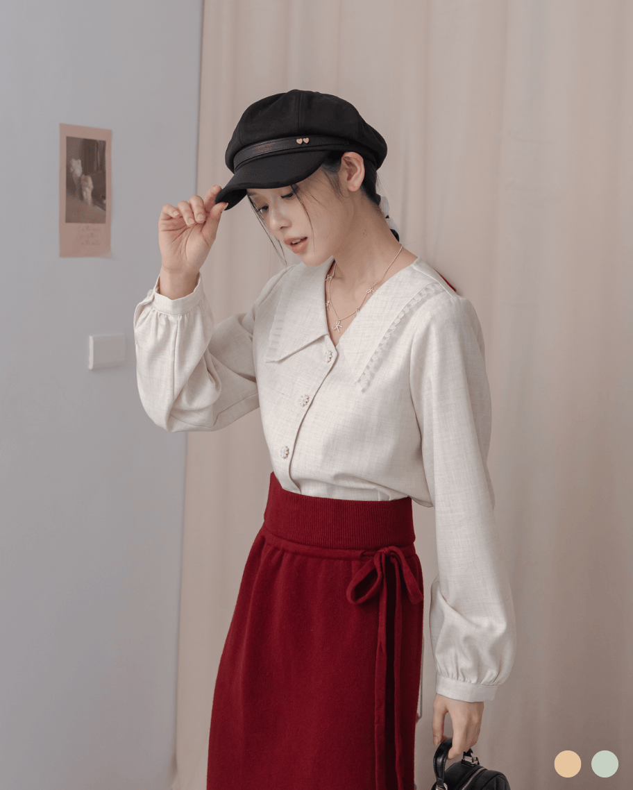 甜美花邊領開襟上衣