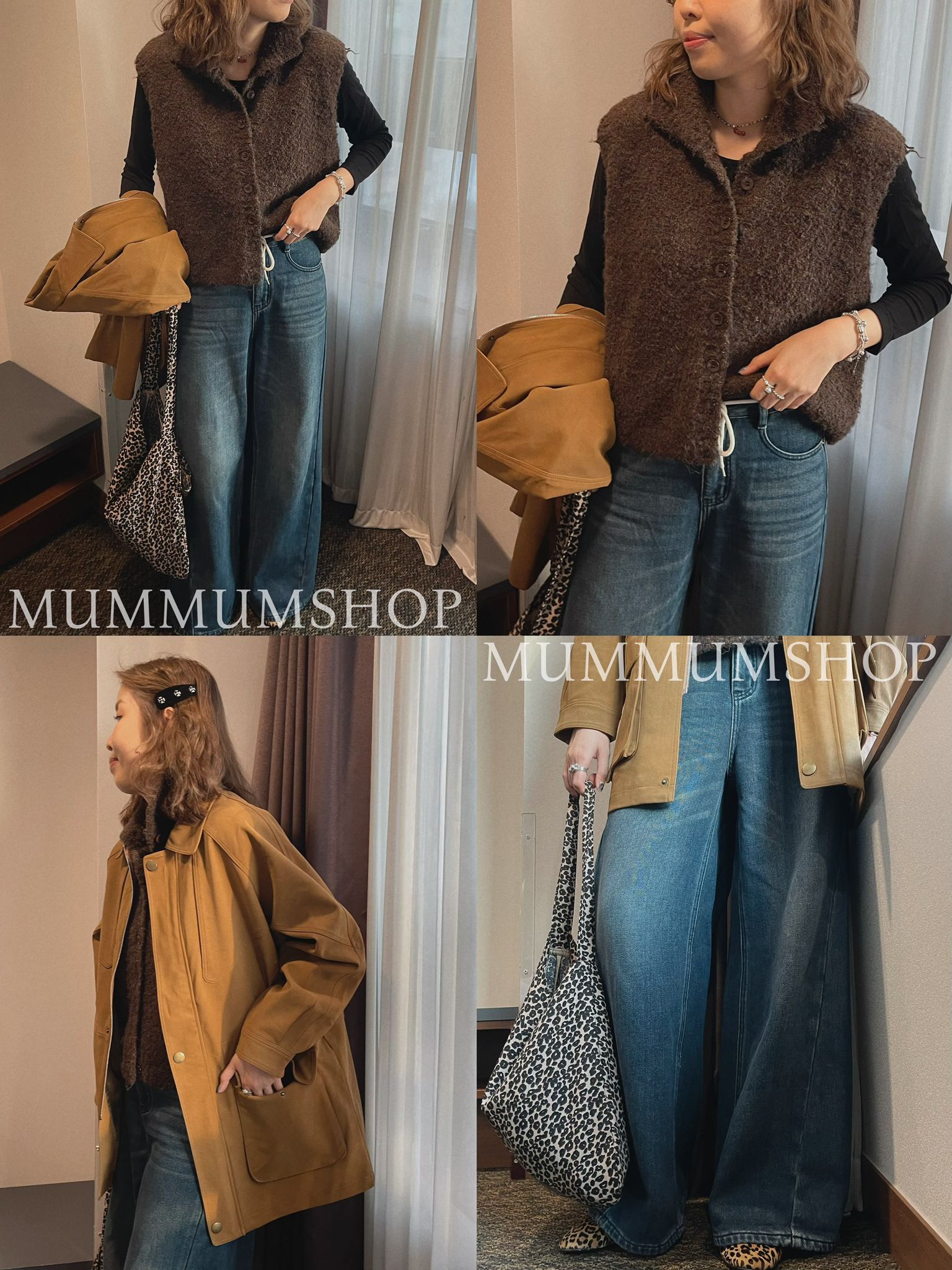 0212913a/毛毛開鈕紐扣背心外套 42/42/21