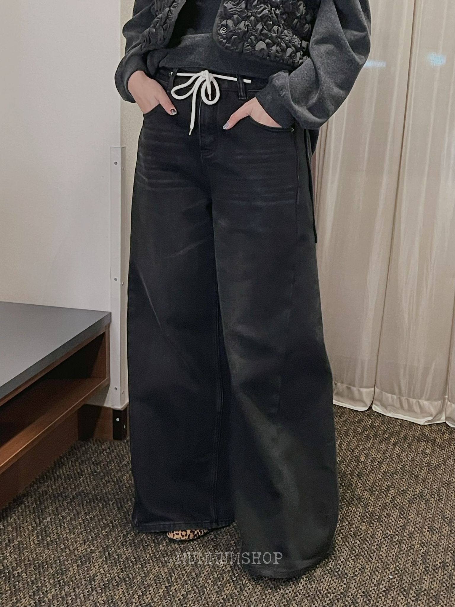 03625a/索繩寬腿牛仔褲 M:28/42/40 L:30/44/42