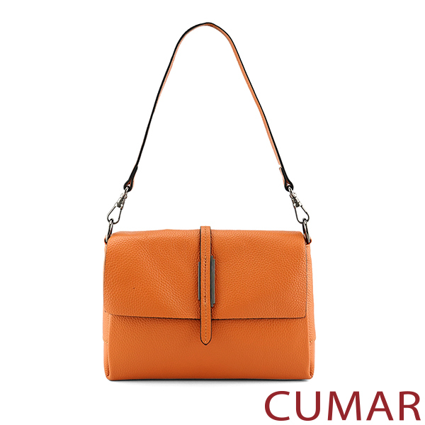 CUMAR 極簡設計真皮翻蓋肩/斜背包