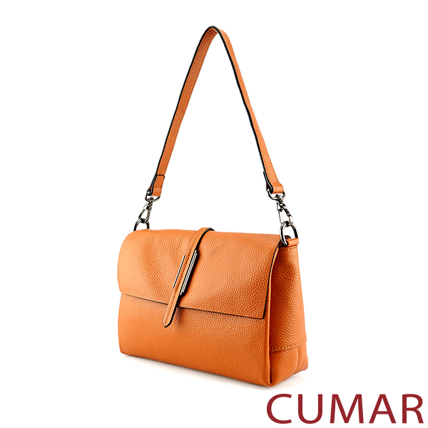 CUMAR 極簡設計真皮翻蓋肩/斜背包