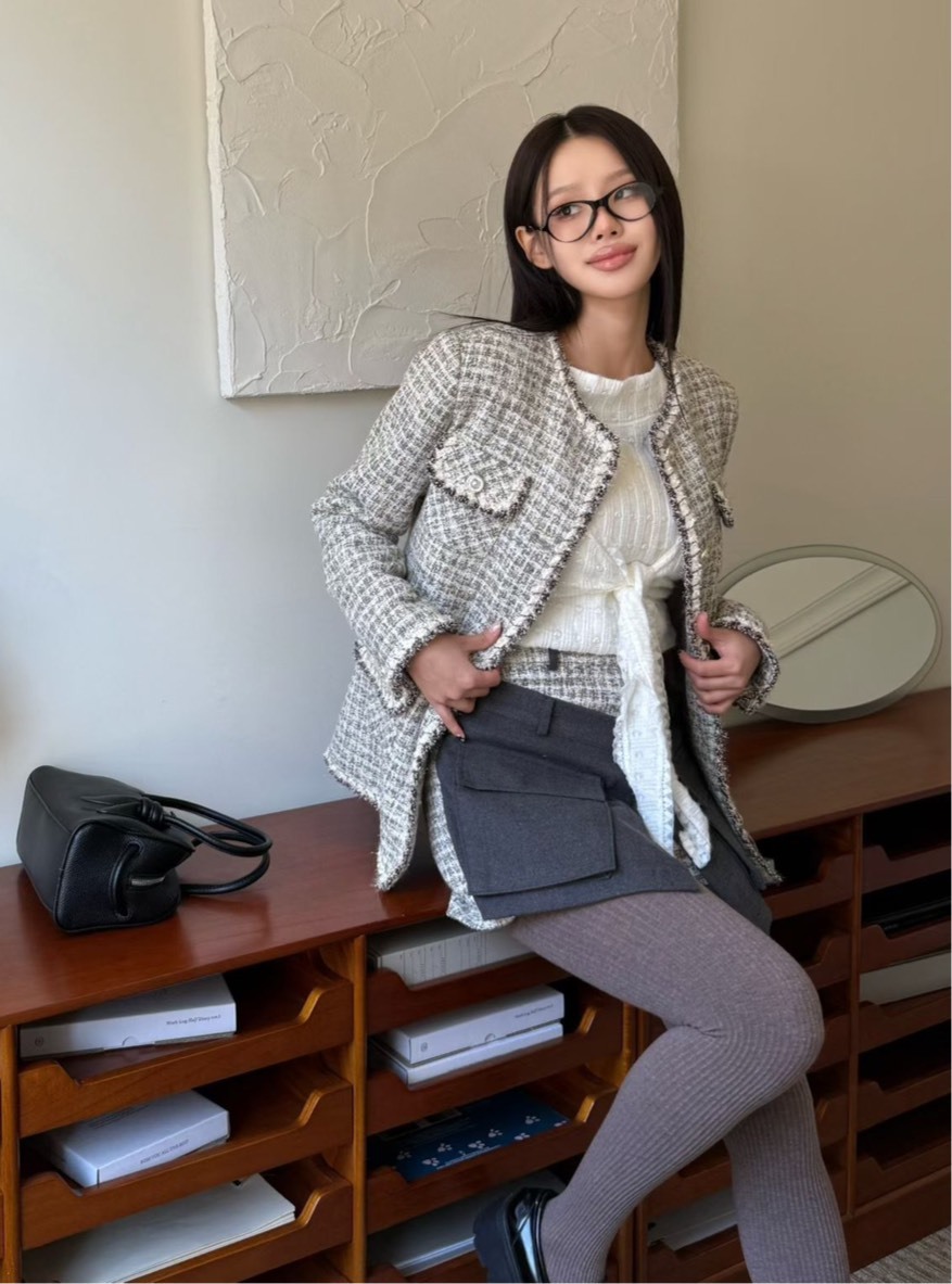 粗花呢拚色褲裙