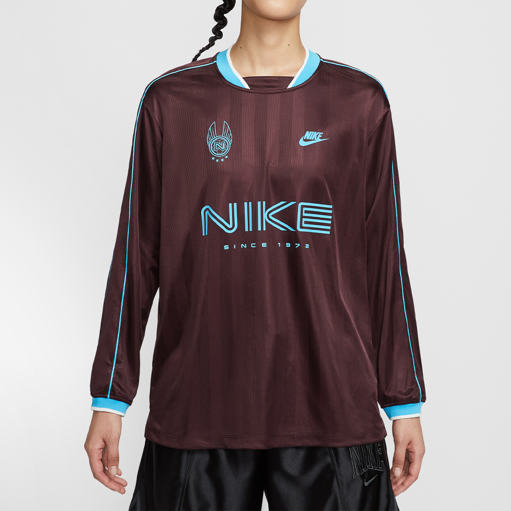 Nike Ls Jersey 女款 紅棕藍色 針織 寬鬆 長袖 IM7453-652
