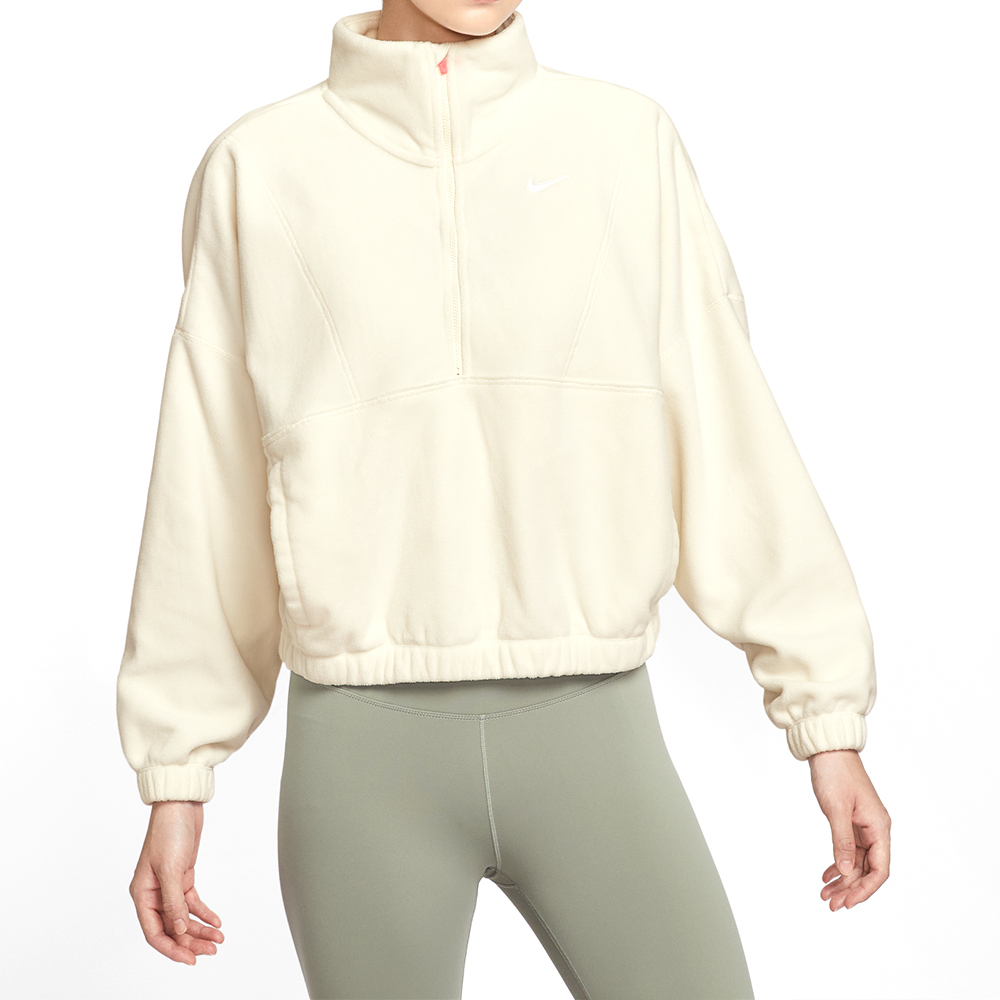 Nike One Tf Hz Top Polar Gc 女款 米色 短版 立領 半開襟 長袖 IO0254-047