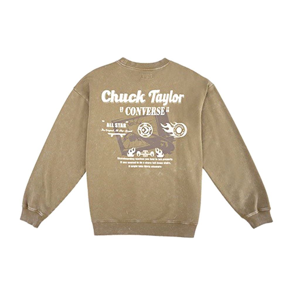 Converse Washed Cut & SEW Crew Fleece 男款 棕色 水洗 長袖 UCJ123-FAK
