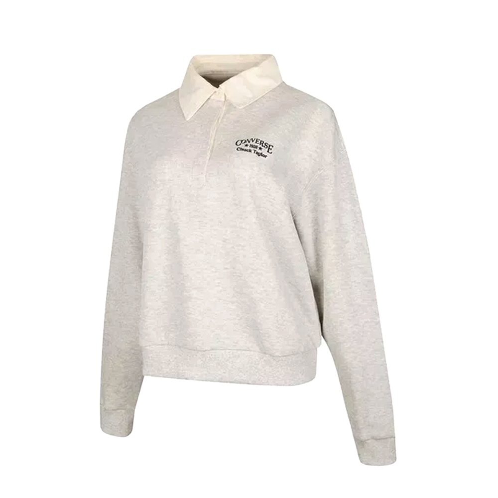 Converse Retro Polo FT Fleece 女款 灰白色 復古 Polo 長袖 WCJ099-GGN